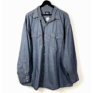 Key Pearl Snap Shirt Chambray Denim Blue 4XLR Cotton Western Cowboy Retro